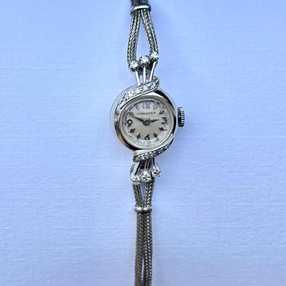 Estate Piece-Beautiful Longines 14K White Gold and Diamond Ladies Antique Watch